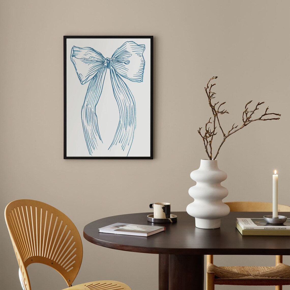 Blue Hair Bow Sketch Minimalist Coastal Line Art Poster Girls Room Decor - Image 2