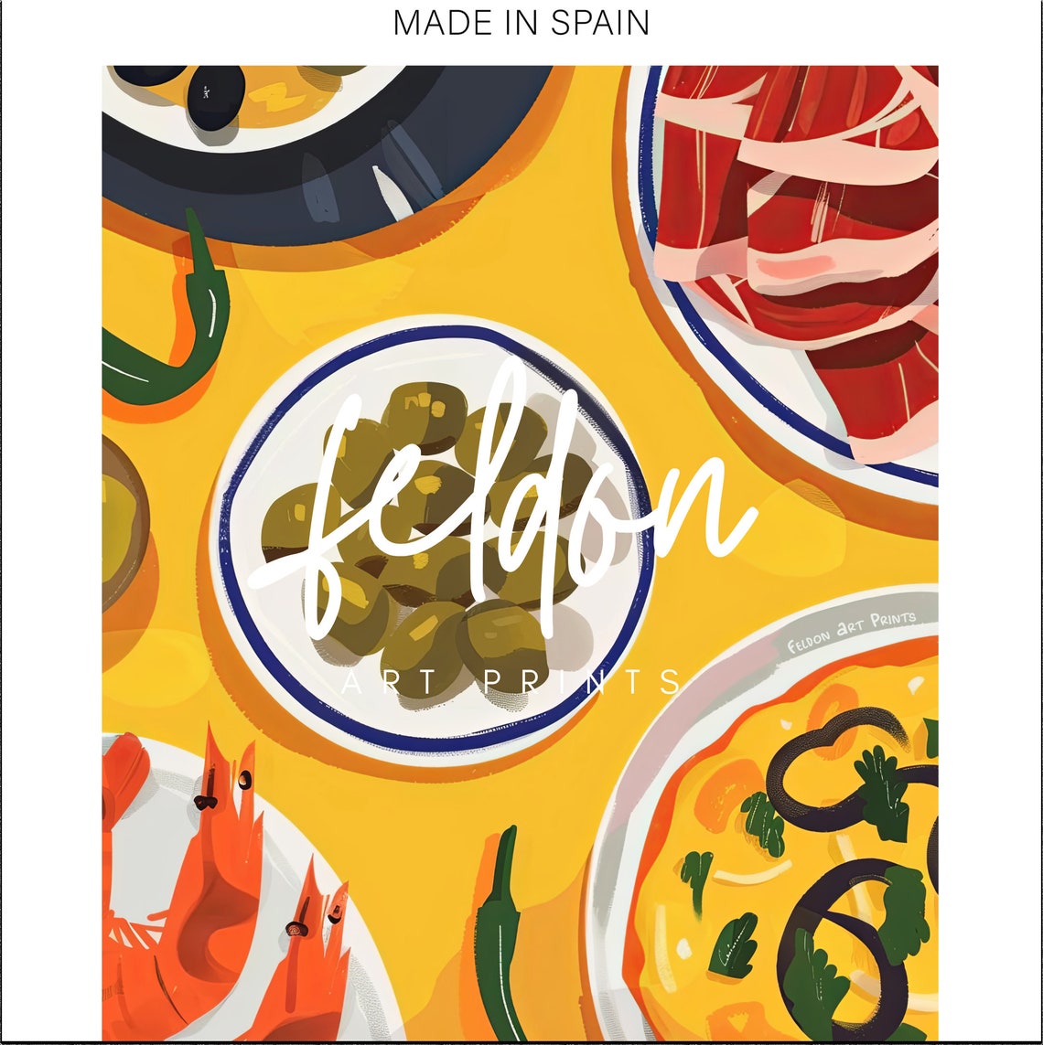 Tapas Poster Food Print Spanish Tapas Art Food Illustration Olives Drawing Shrimps Valencia Art Spanish Food Poster Spain Cuisine - Image 2