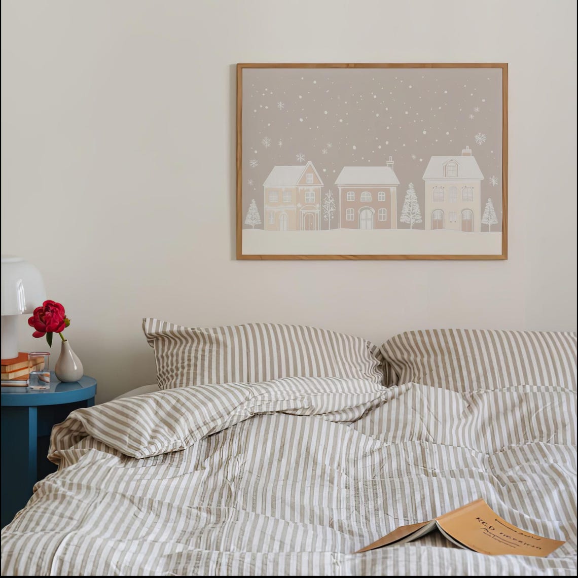 White Art Christmas Pastel Christmas Village Watercolor Cute Pastel Holiday Houses Winter Art Watercolour Painting Winter Wall Art 753 - Image 4