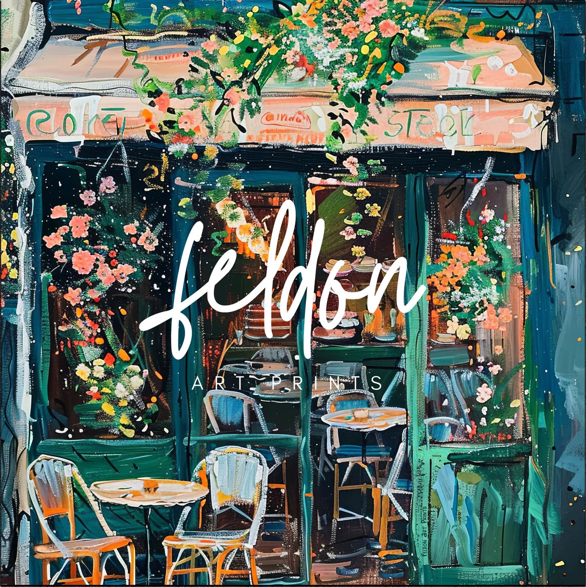 Paris Cafe Storefront Floral Awning Oil Painting Street Scene Poster - Image 2