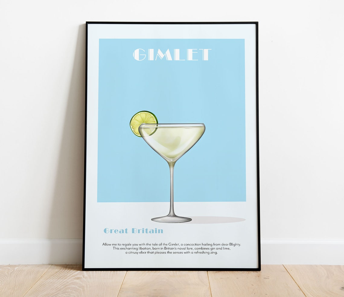 Gimlet Great Britain Classic Coupe Cocktail Retro Bar Art Poster