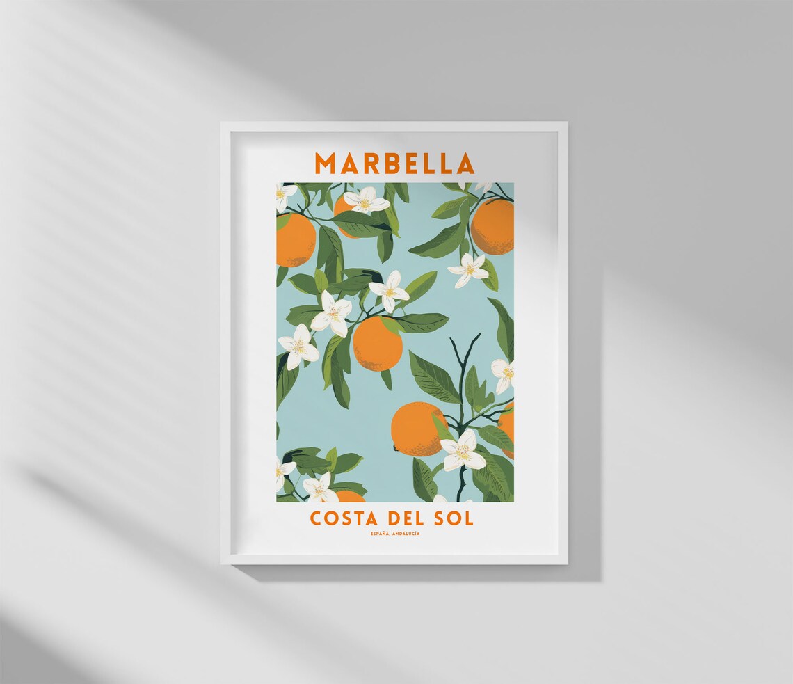 Marbella Costa del Sol Orange Blossom Branch Spain Travel Poster - Image 3