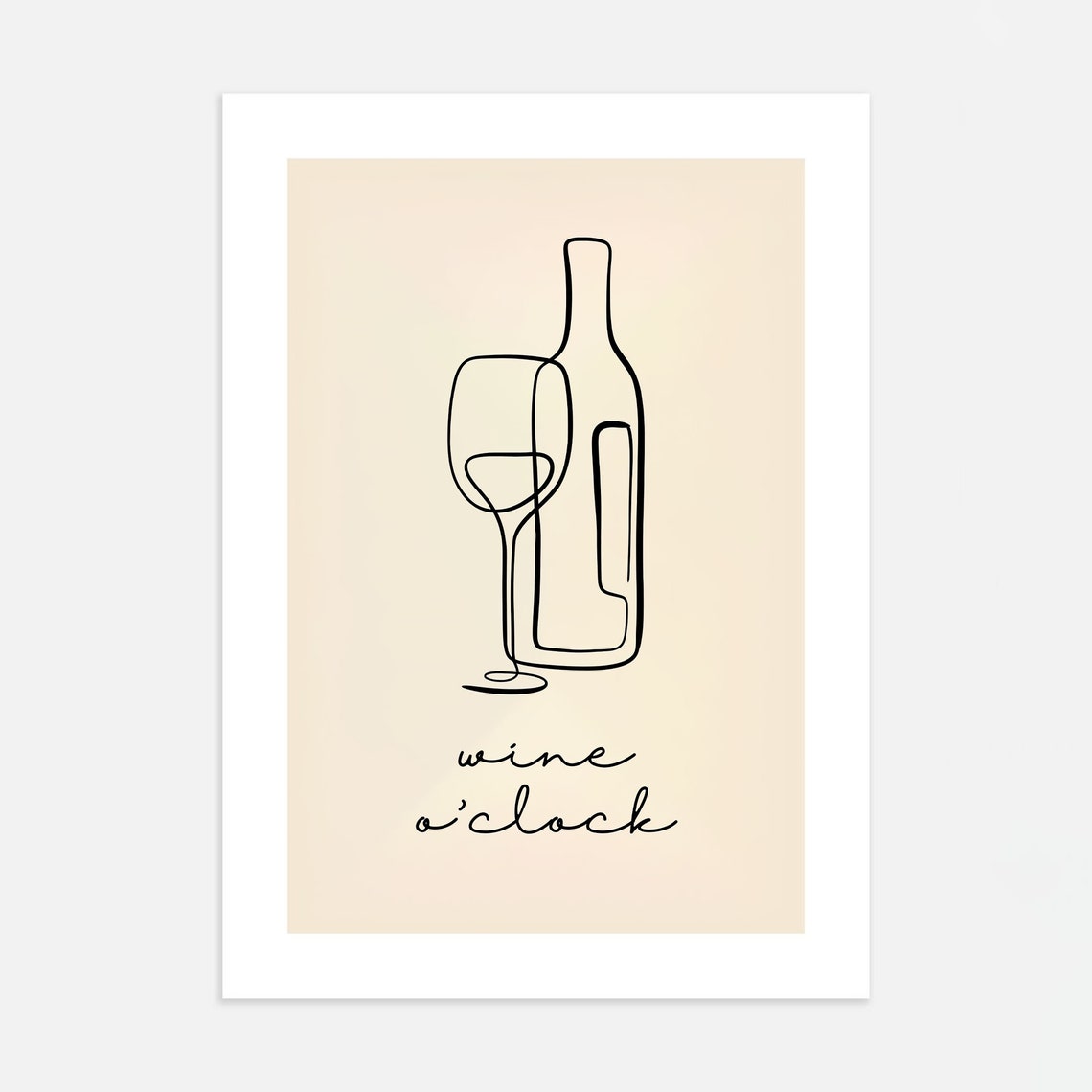 Wine oClock Line Drawing Minimalist Modern Kitchen Wine Wall Art - Image 4