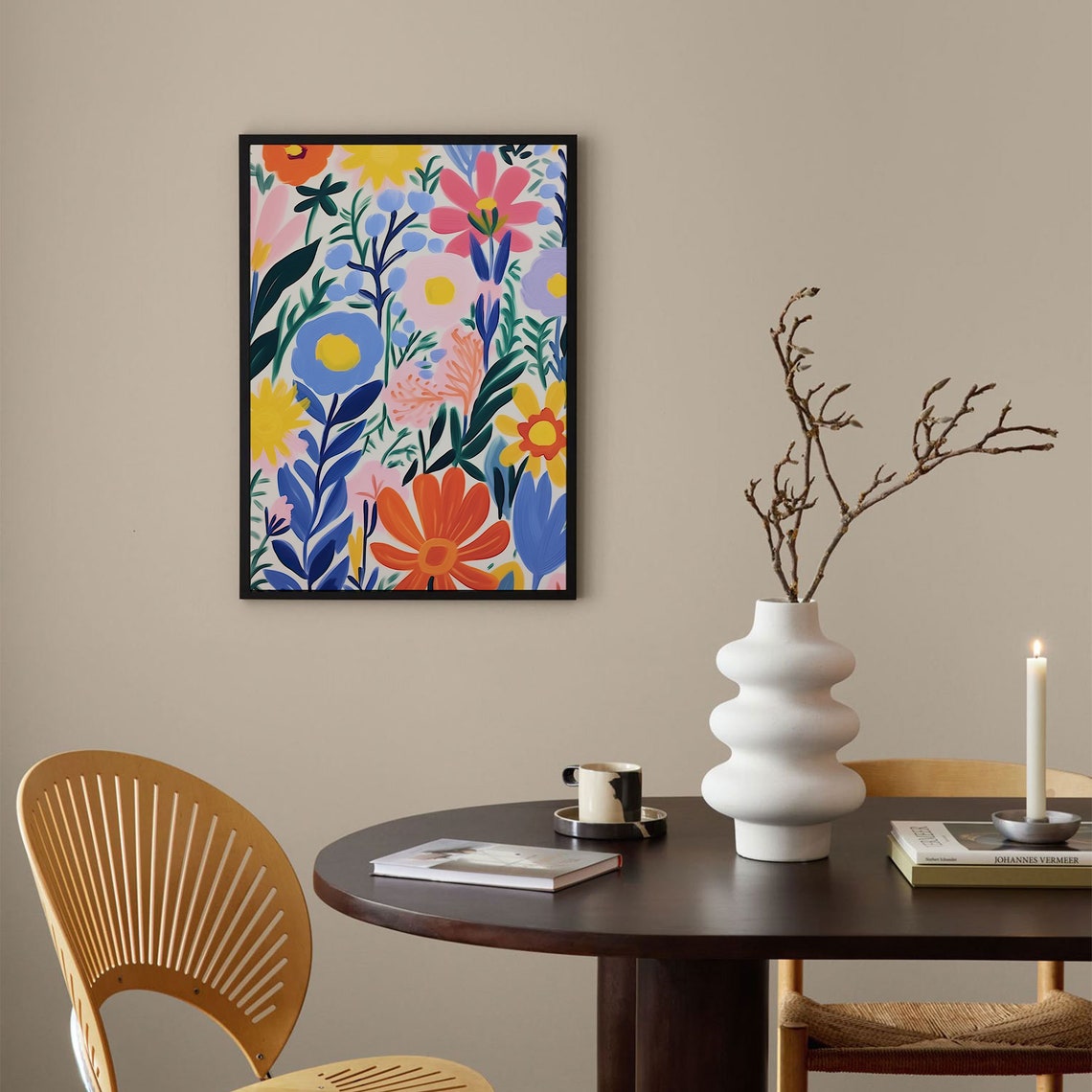 Bright Folk Art Wildflower Garden Colorful Floral Wall Poster - Image 3