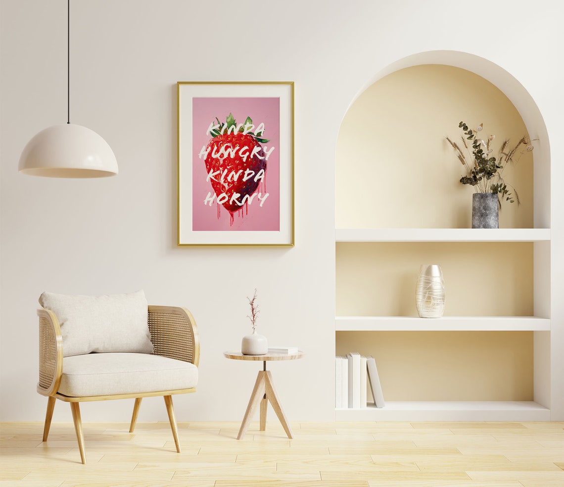 Hungry Horny Strawberry Wall Print Funny Wall Art Kitchen Wall Decor Prints Large Art Prints - Image 2