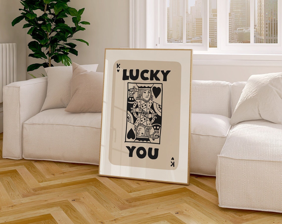 Lucky You King Playing Card Retro Beige Game Room Wall Poster