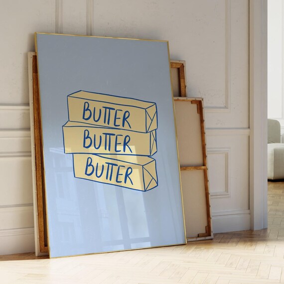 Light Blue Butter Sticks Stack Quirky Food Print for Kitchen Walls
