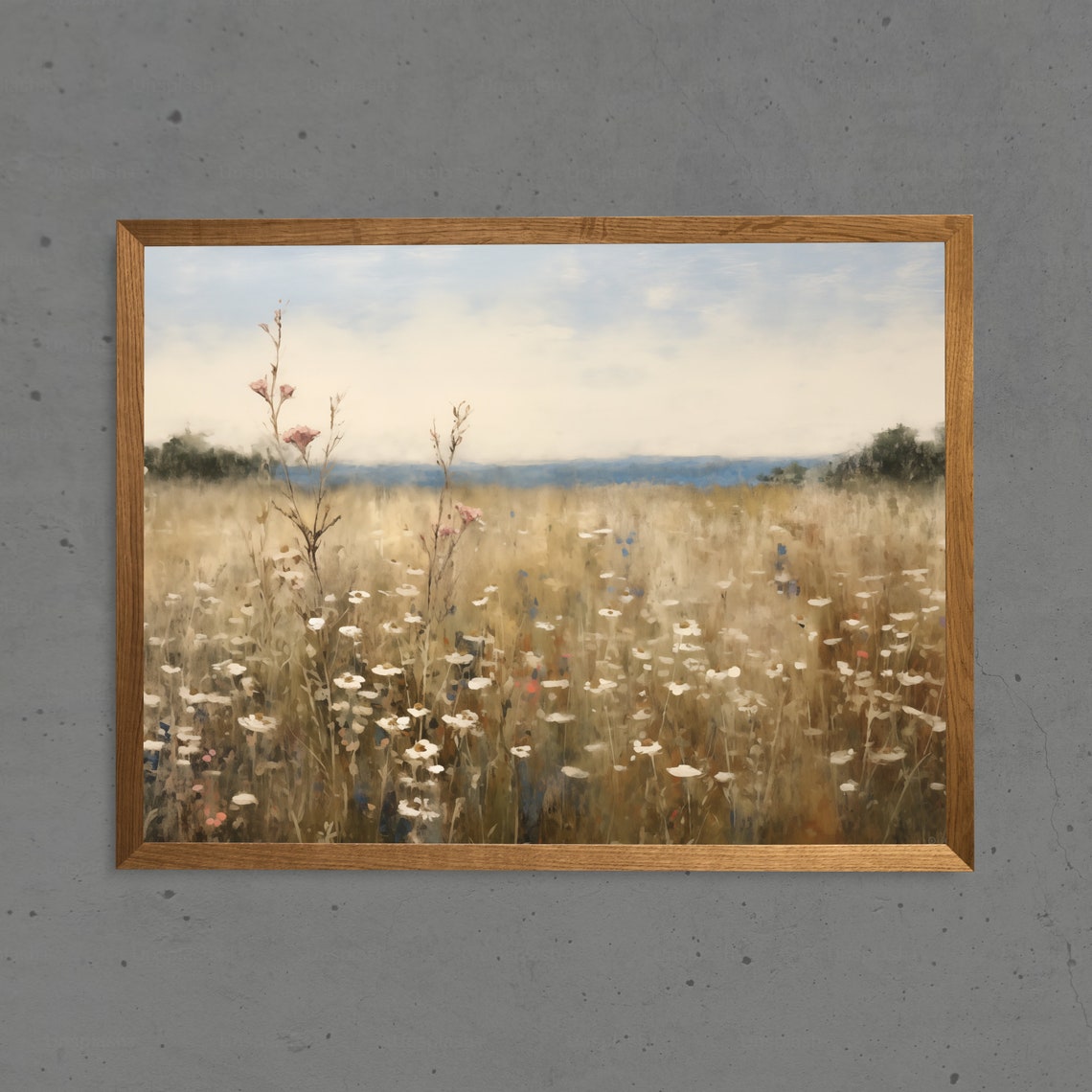 Sea Of White And Rose Wild Flowers Oil Painting Art Countryside Landscape Art Print Vintage Wall Art Cottage Core Subtle Tones - Image 3