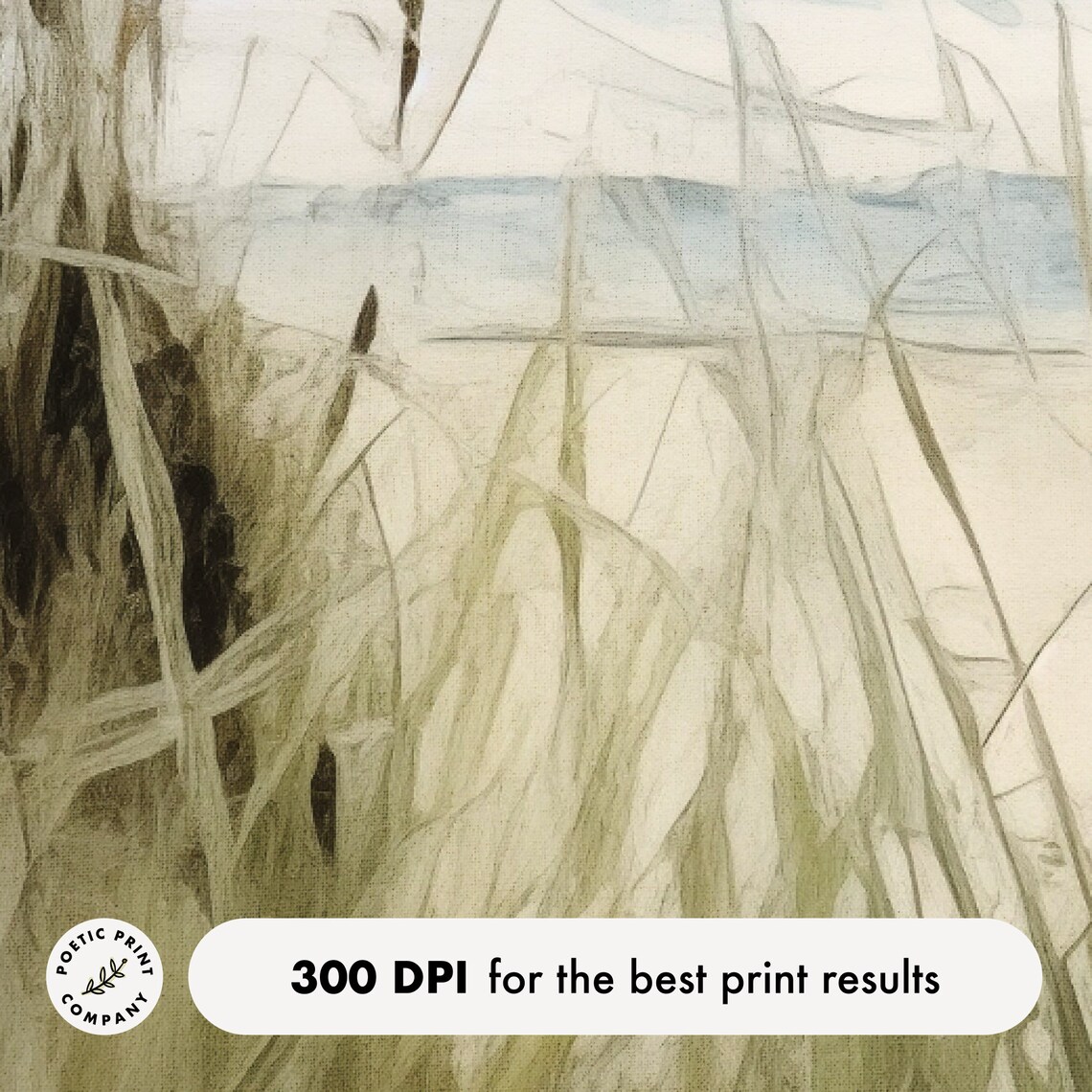 Windy Beach Dunes Waves Coastal Seascape Neutral Tones Oil Print Poster - Image 5