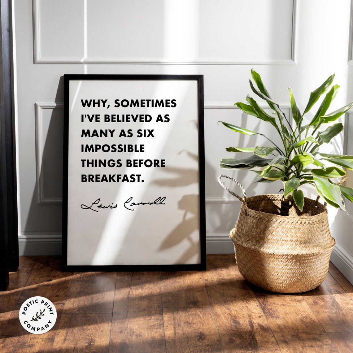 Lewis Carroll Six Impossible Things Nursery Black White Quote Poster - Image 4