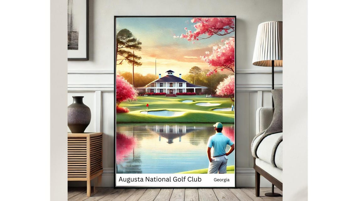 Augusta National Golf Club Georgia Sunset Watercolor Golf Poster