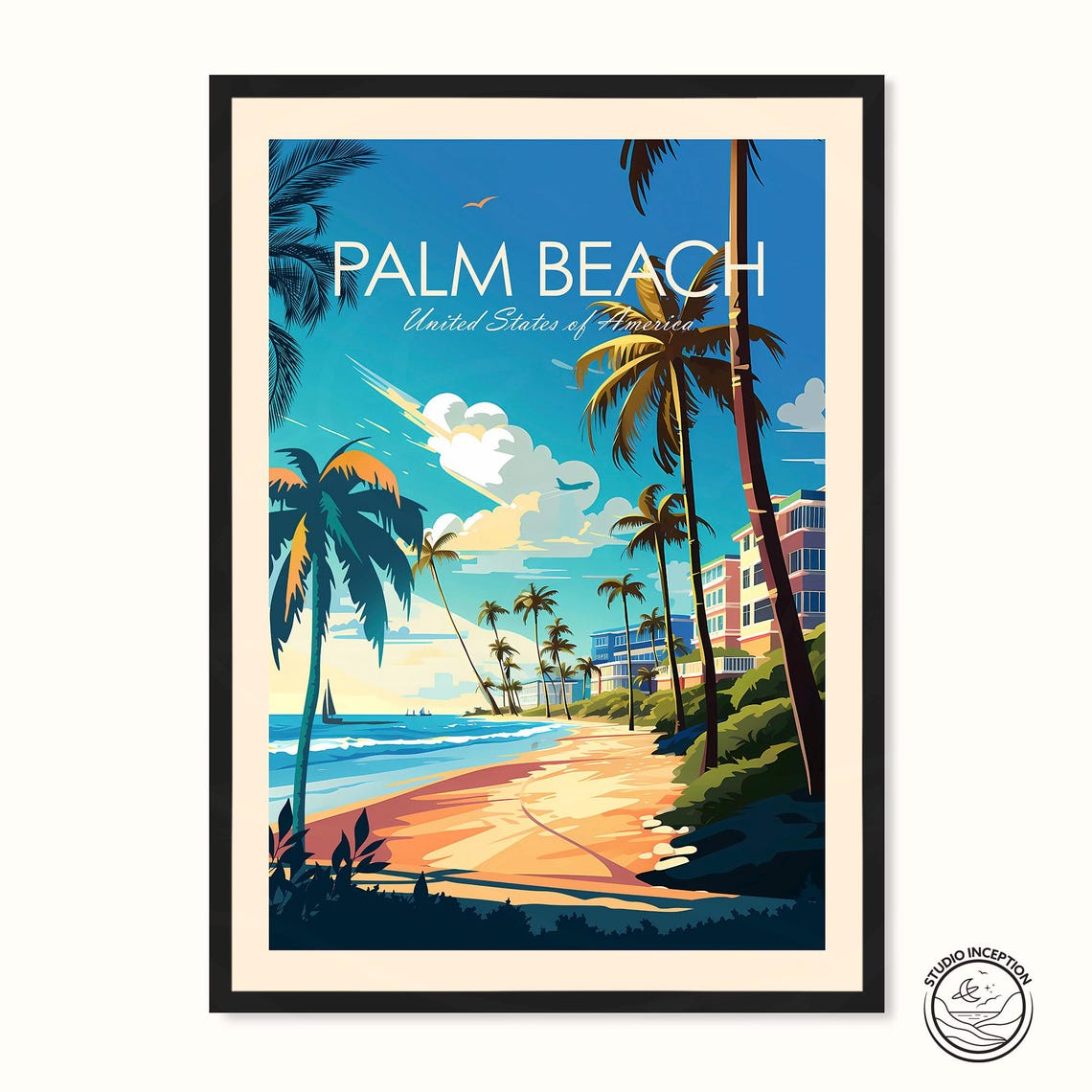 Palm Beach Florida Palms and Beachfront Traditional Travel Poster