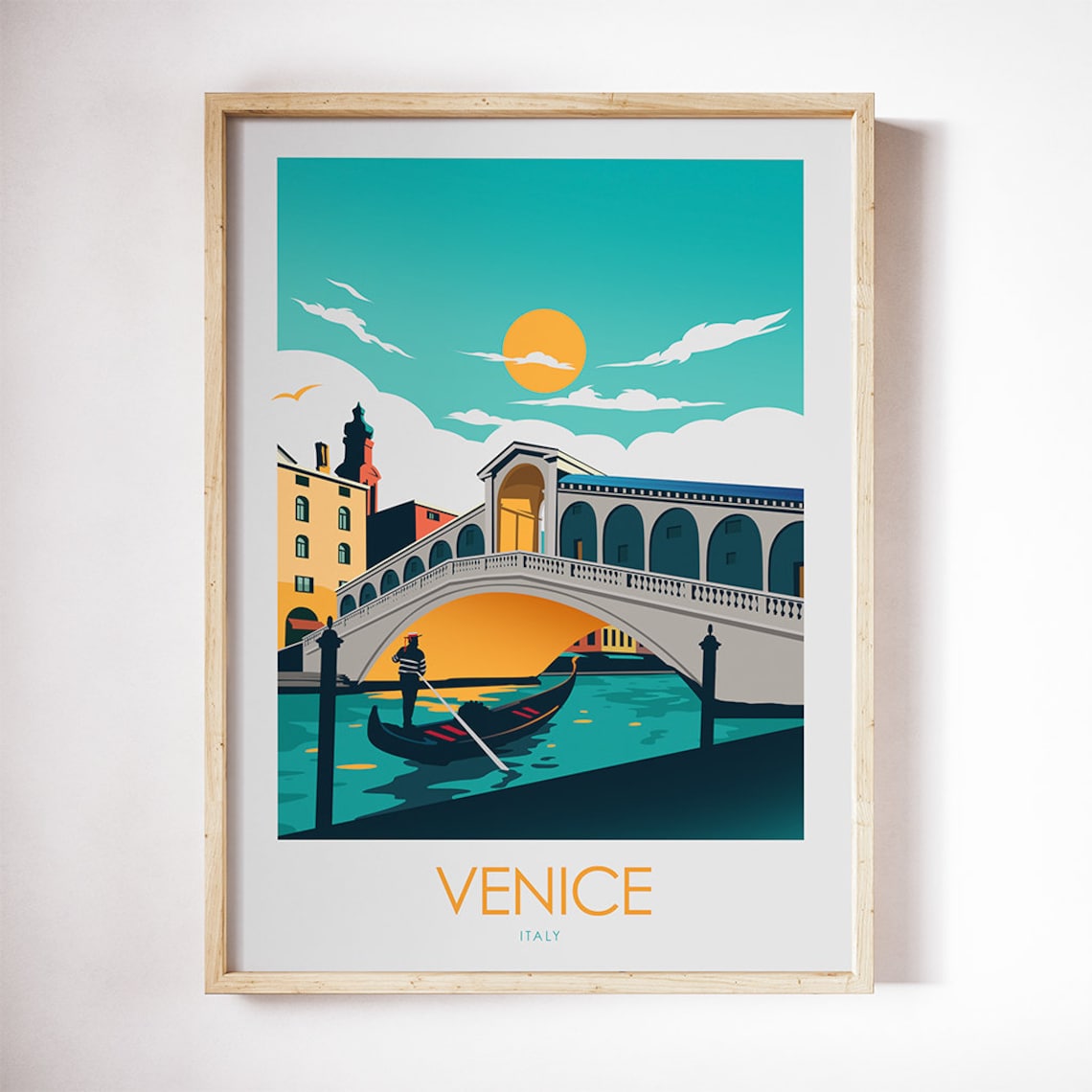 Venice Travel Poster, Gondola and Bridge - Image 2