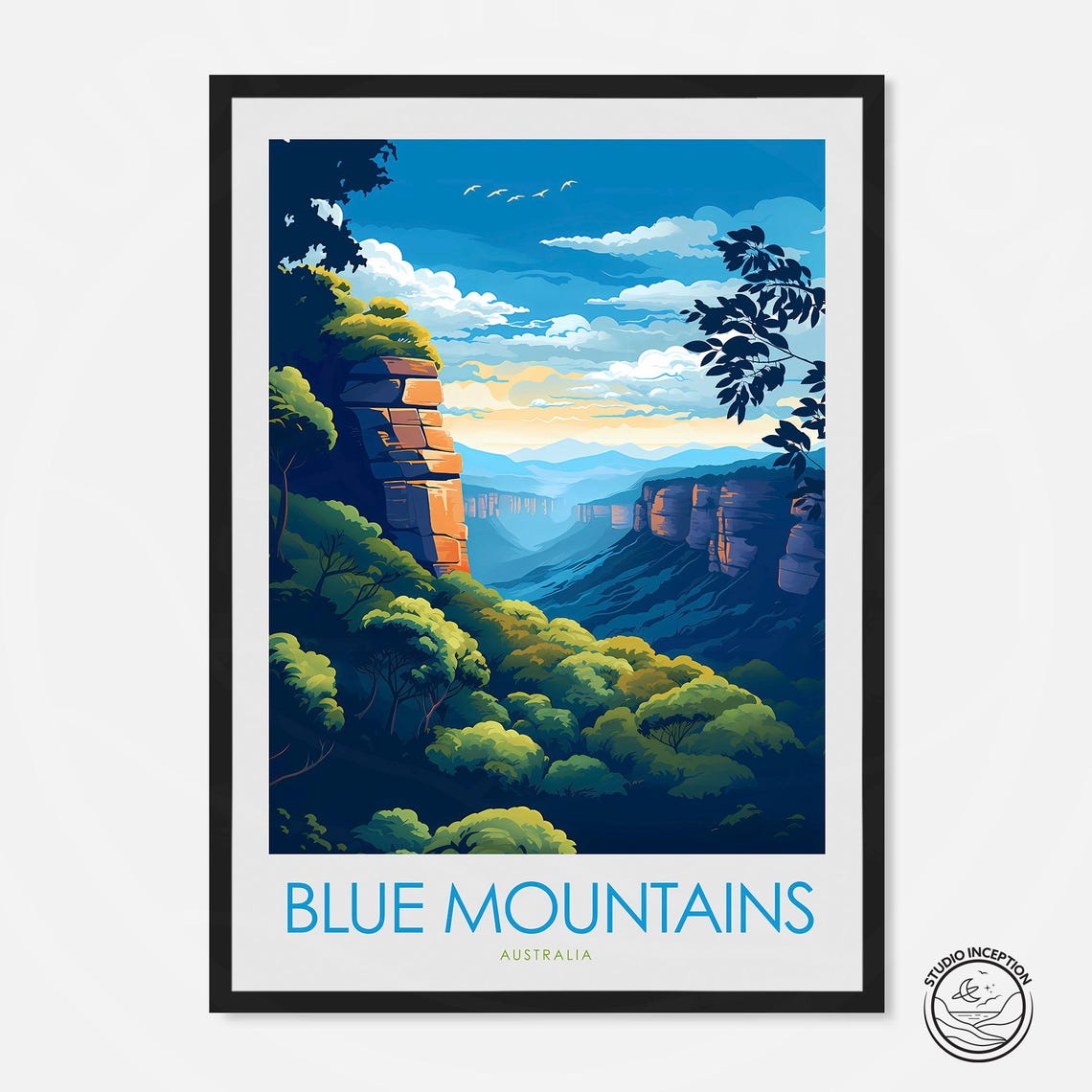 Blue Mountains Australia Eucalyptus Valley Cliffs Travel Poster