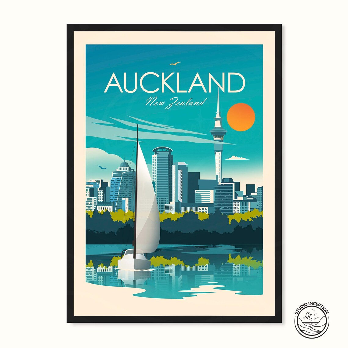 Auckland New Zealand Travel Poster, City Print