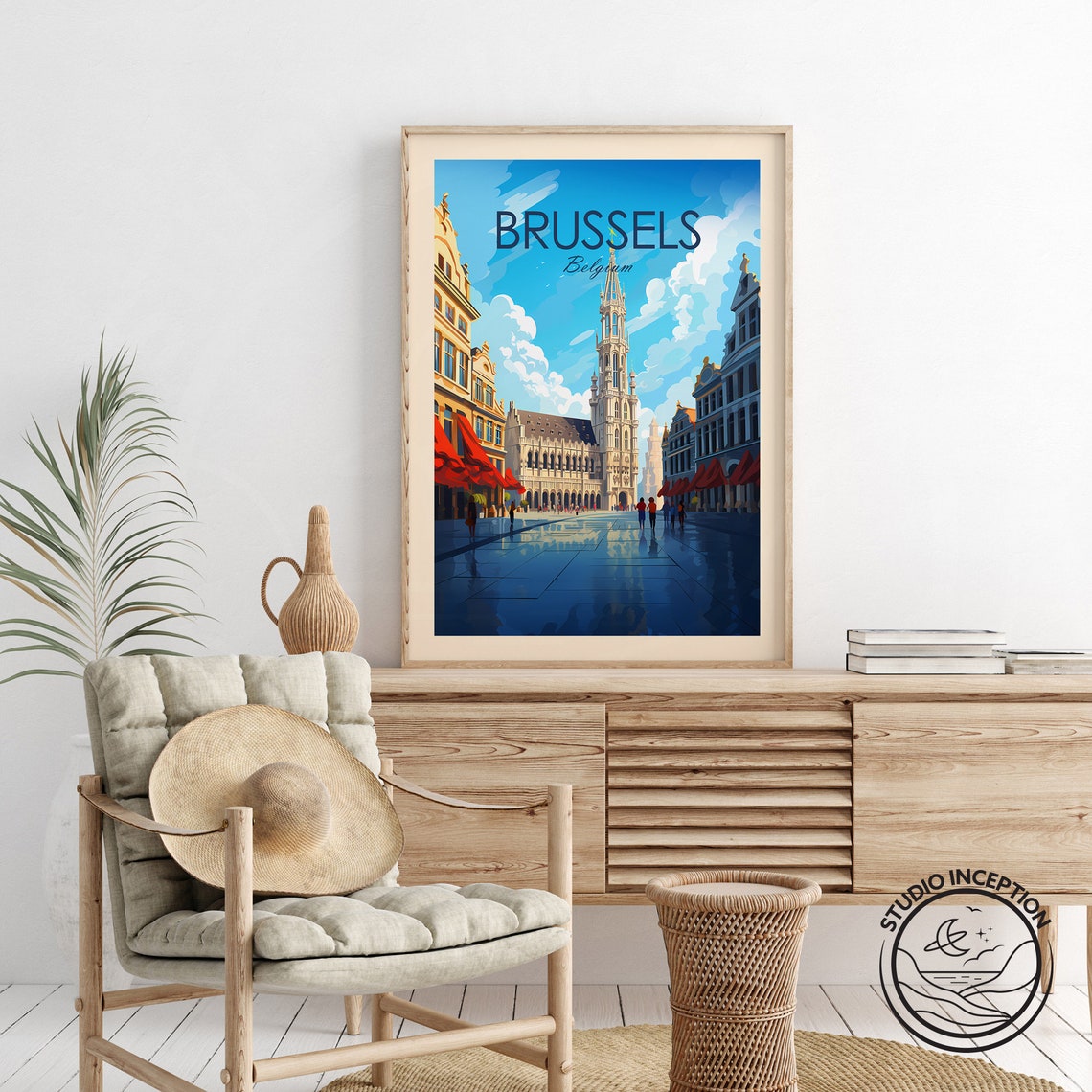 Brussels Belgium Grand Place Town Hall Tower Travel Art Poster - Image 2