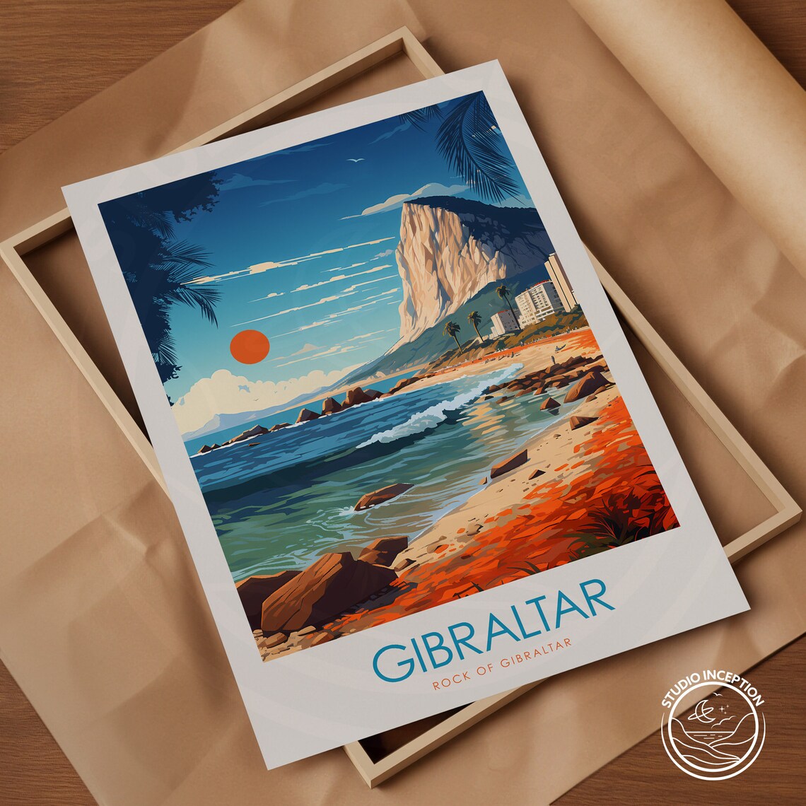 Gibraltar Rock Of Gibraltar Sunset Beach Mediterranean Coast Poster - Image 2