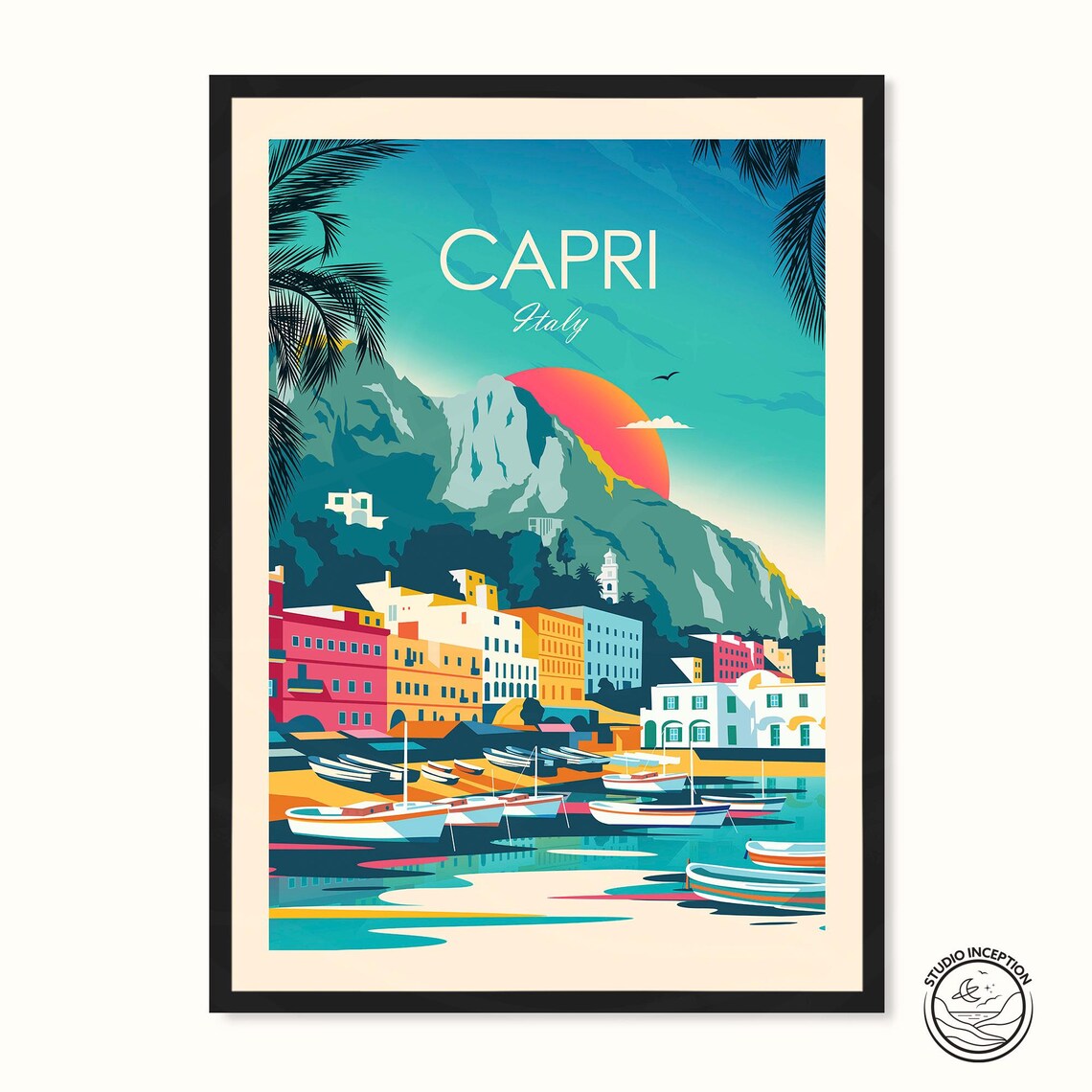 Capri Italy Travel Poster, Honeymoon Souvenir