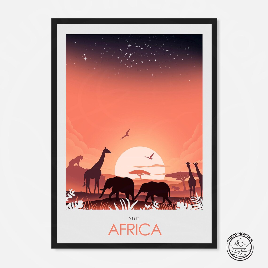 Visit Africa Travel Poster, Safari Artwork