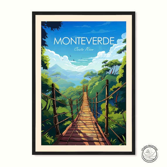 Monteverde Costa Rica Hanging Bridge Cloud Forest Travel Poster