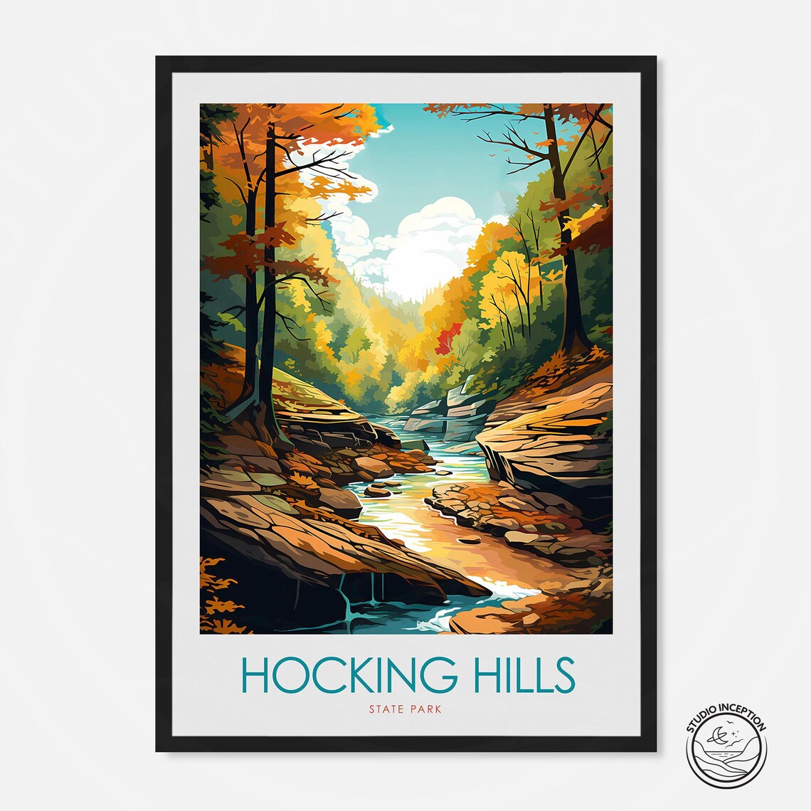 Hocking Hills State Park Autumn Gorge Waterfall Travel Poster