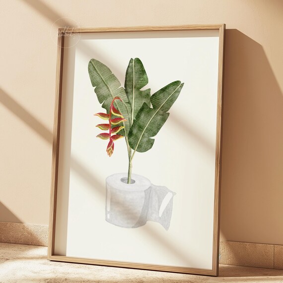 Toilet Paper Roll Plant Print Watercolor Art Funny Bathroom Wall Botanical Minimalist