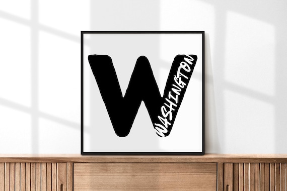 Washington State Large Letter W Black White Minimalist Typography Print