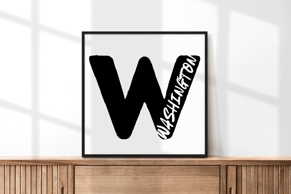 Washington State Large Letter W Black White Minimalist Typography Print