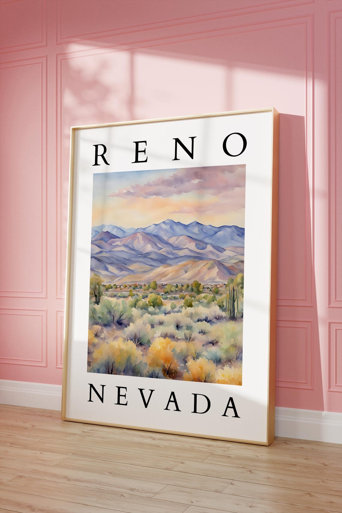 Reno Nevada Desert Sagebrush Sunset Watercolor Landscape Poster
