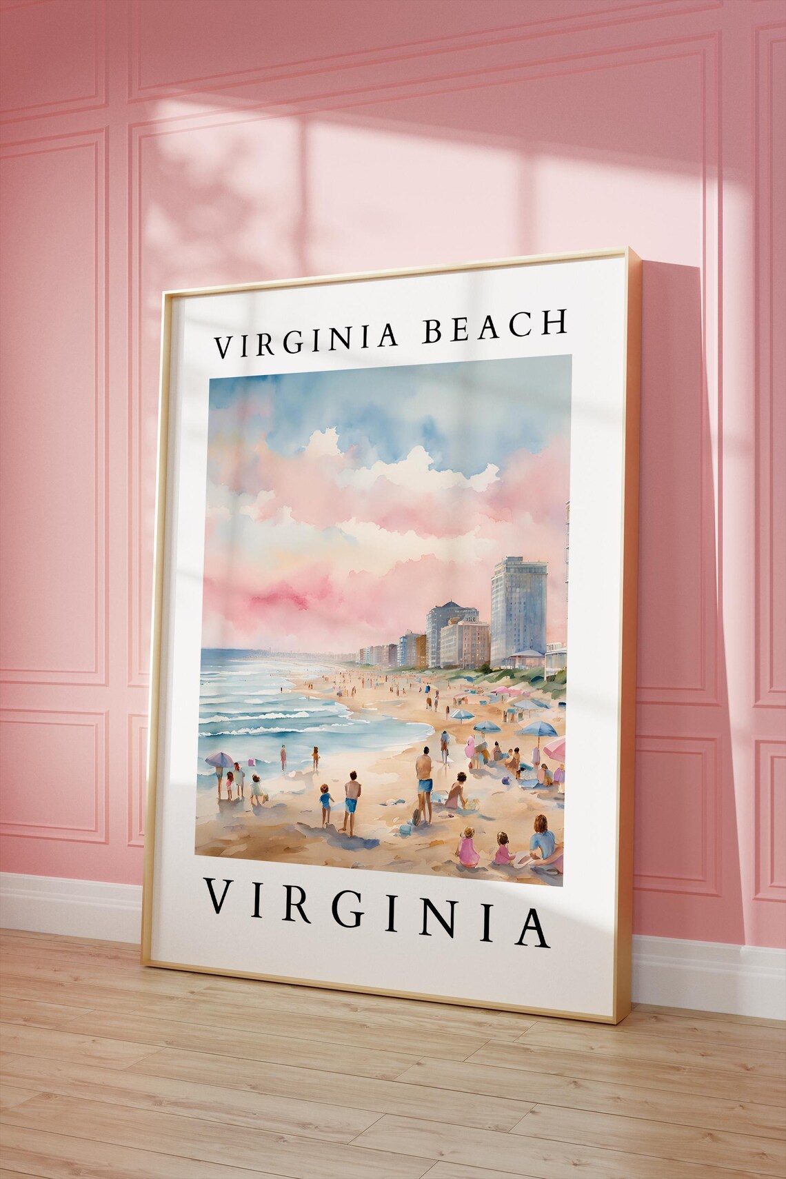 Virginia Beach Watercolor Coastal Skyline Art Print
