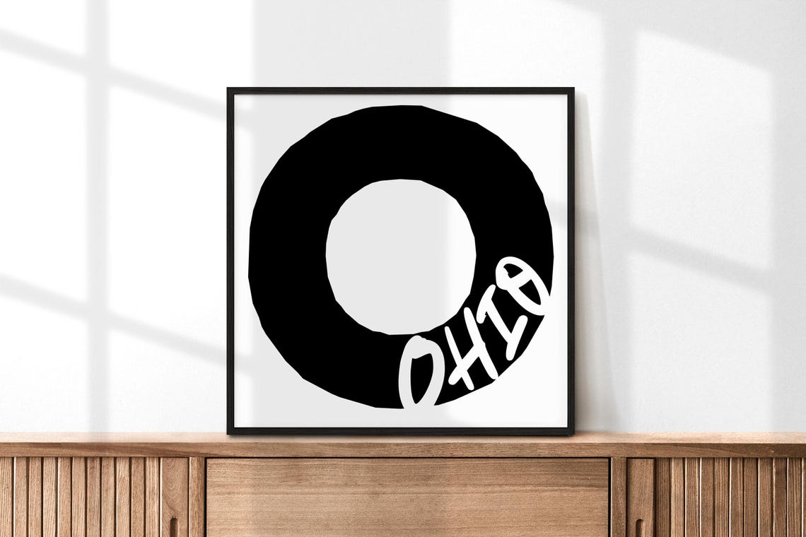 Ohio Letter O Black White Typography Poster Modern State Decor