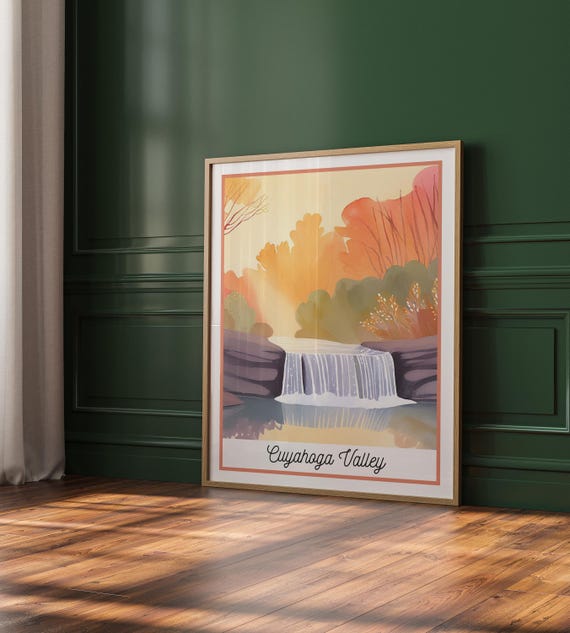 Cuyahoga Valley National Park Waterfall Fall Foliage Watercolor Poster