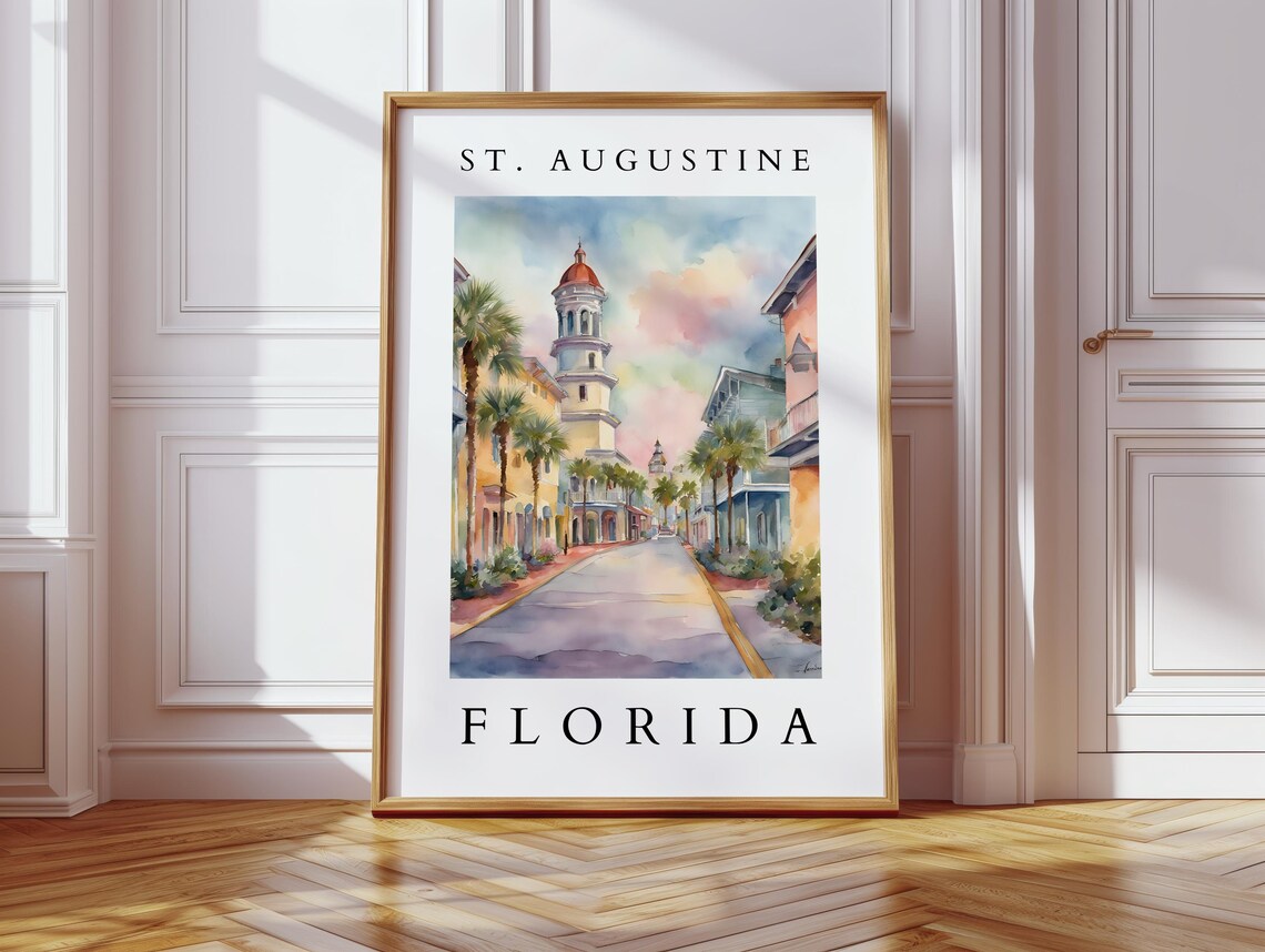 St Augustine Florida Historic Street Watercolor Travel Poster
