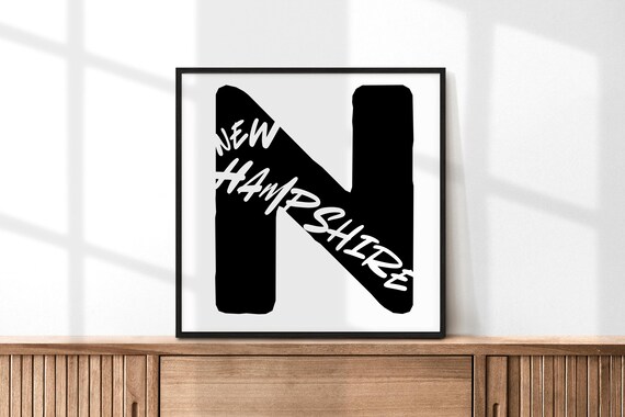 New Hampshire Letter N Monogram Black White Typography Poster