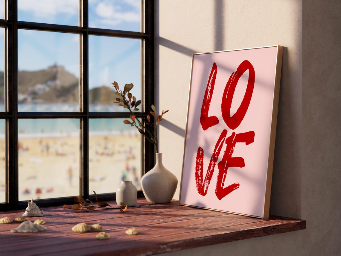 Love Red Brush Typography Pink Bold Modern Romantic Wall Poster - Image 2