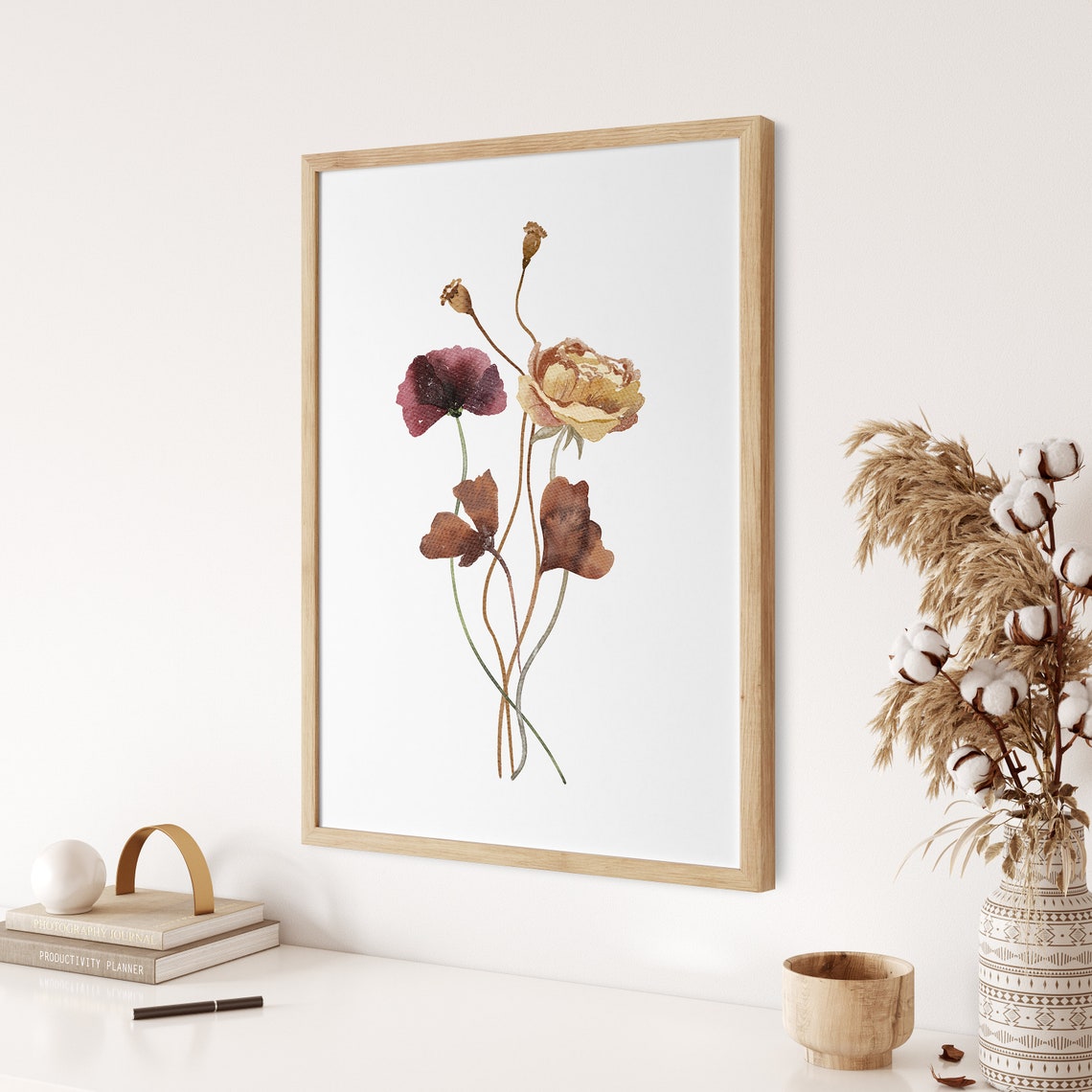 Red Poppy Wildflower Bouquet Watercolor Minimalist Boho Poster - Image 3