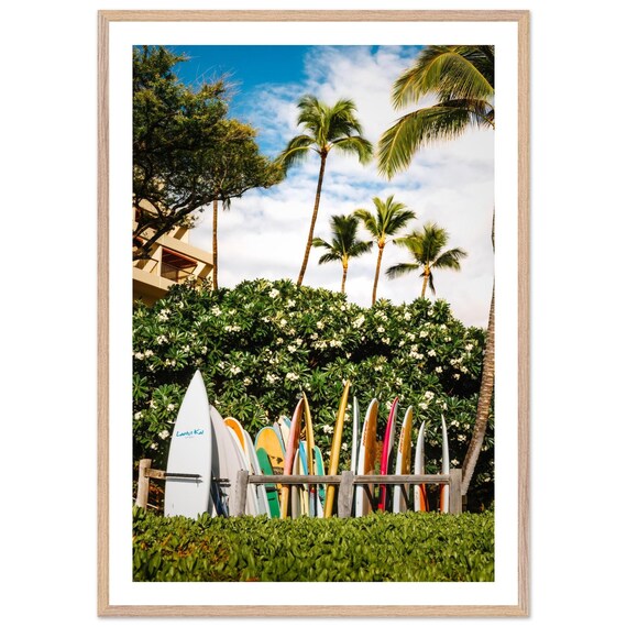 Hawaii Surfboard Rack Palm Trees Colorful Boards Tropical Photo Print