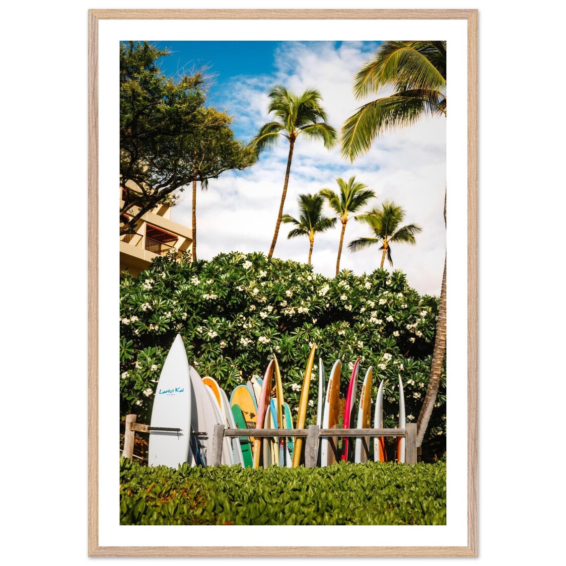 Hawaii Surfboard Rack Palm Trees Colorful Boards Tropical Photo Print