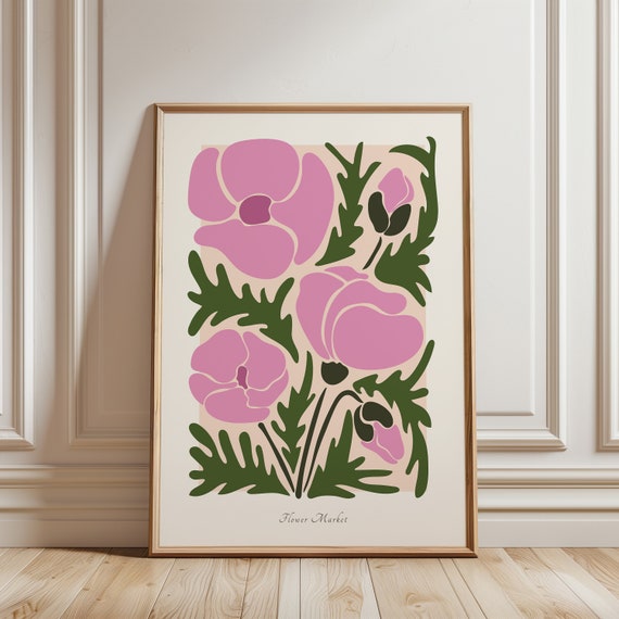 Matisse Retro Flower Poster, Boho Botanical Decor