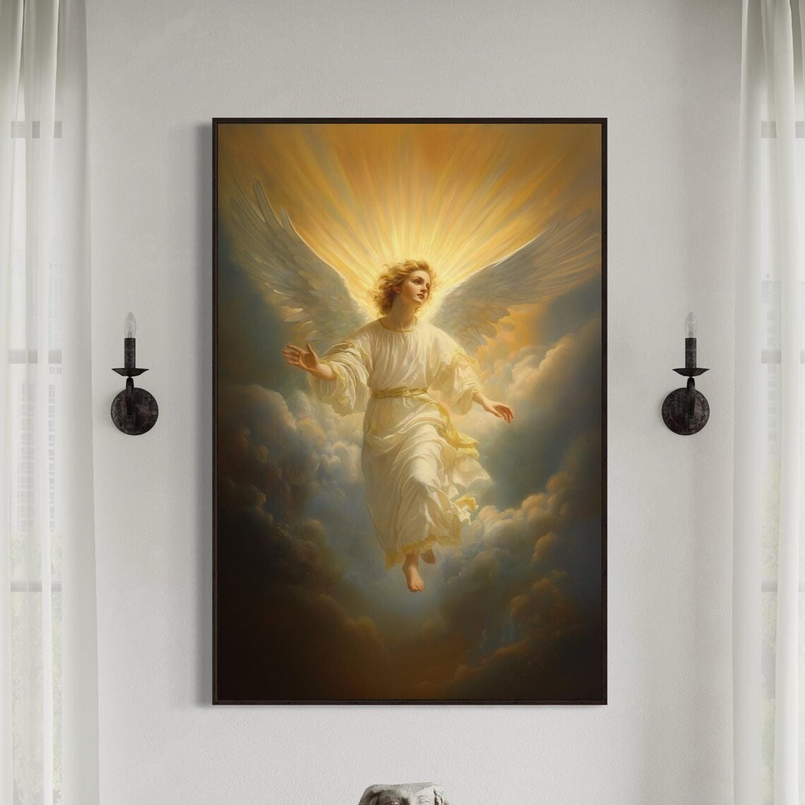 Guardian Angel Heavenly Glow Clouds Divine Spiritual Faith Poster