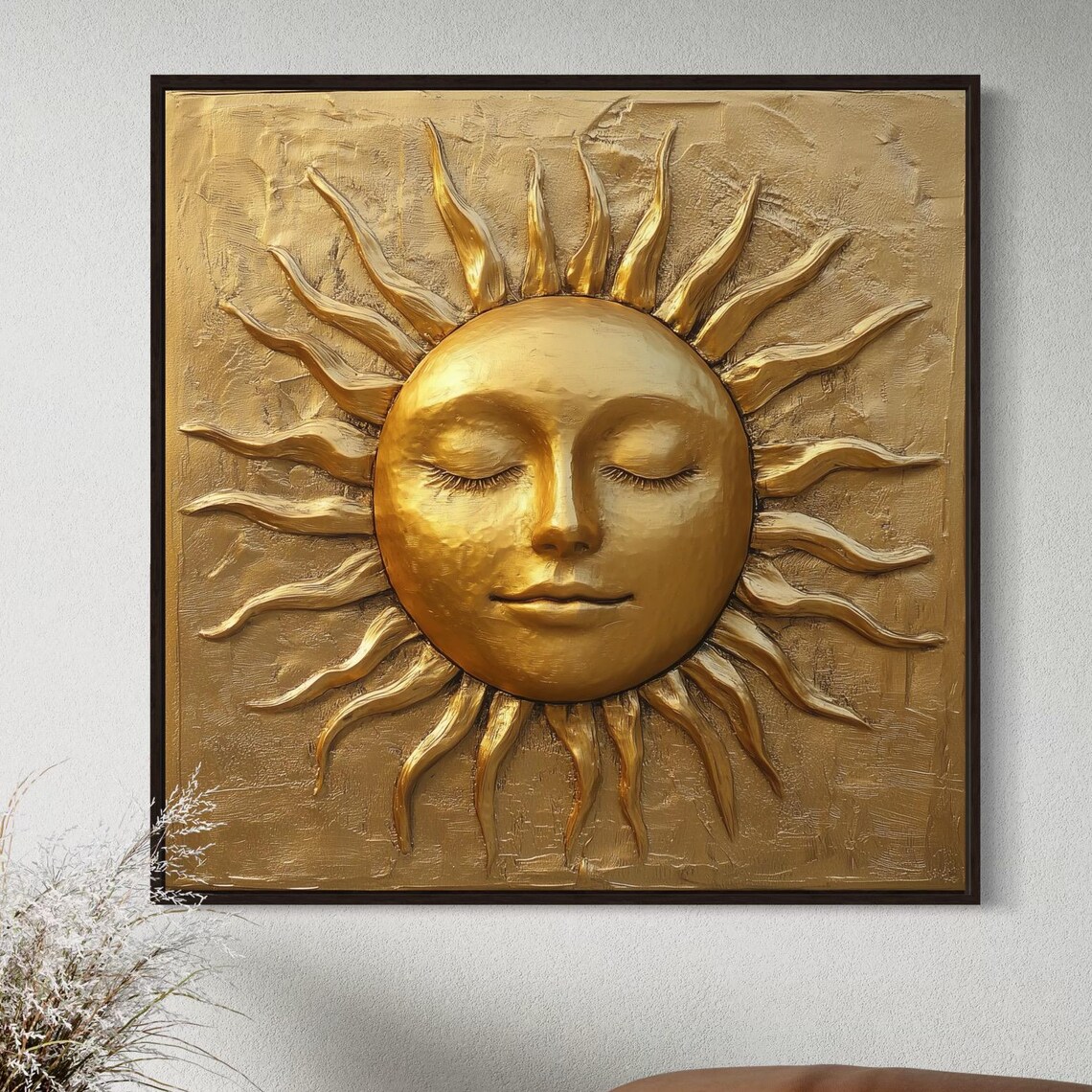 Golden Sun Face Celestial Boho Art Print