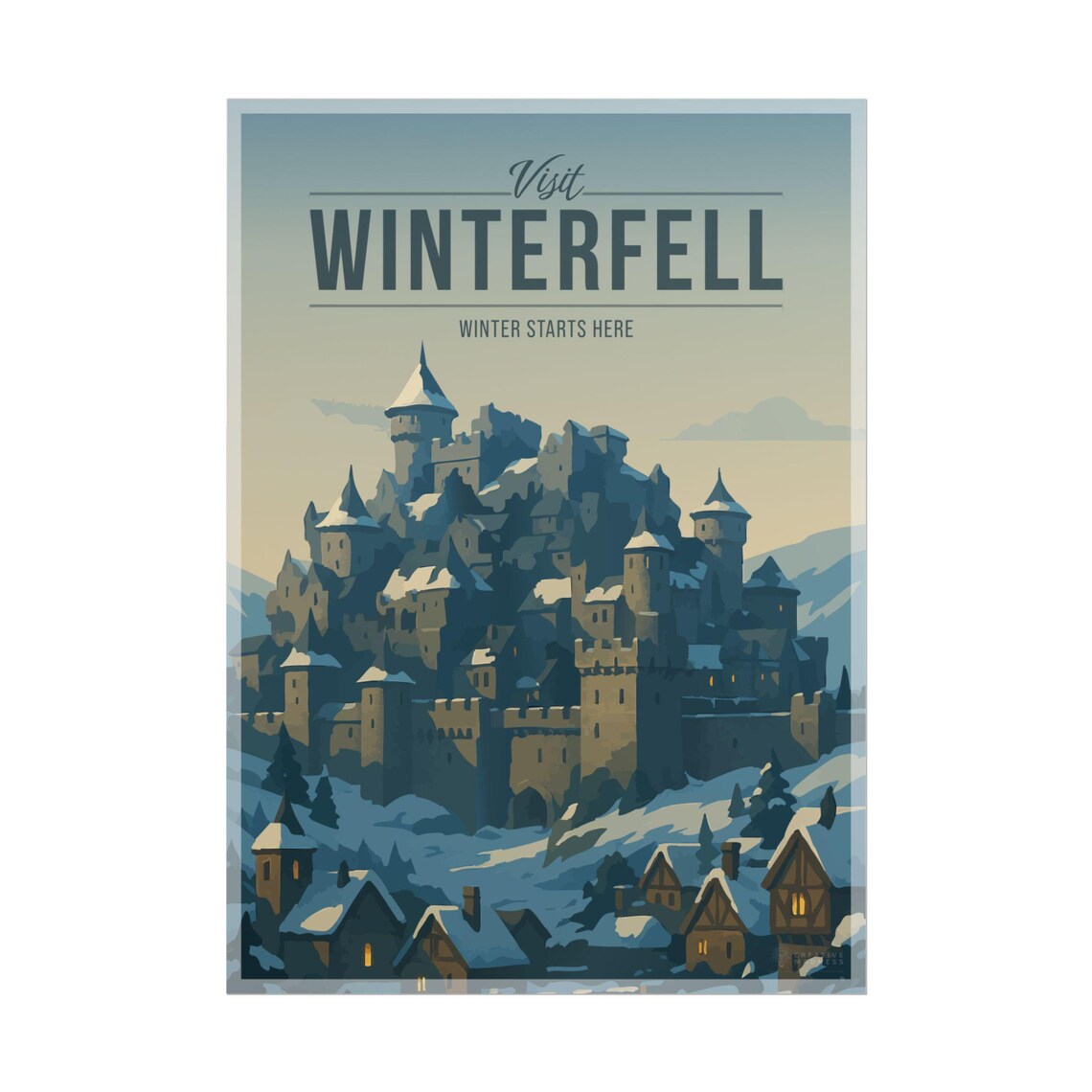Visit Winterfell Snowy Castle Vintage Travel Poster Winter Starts Here