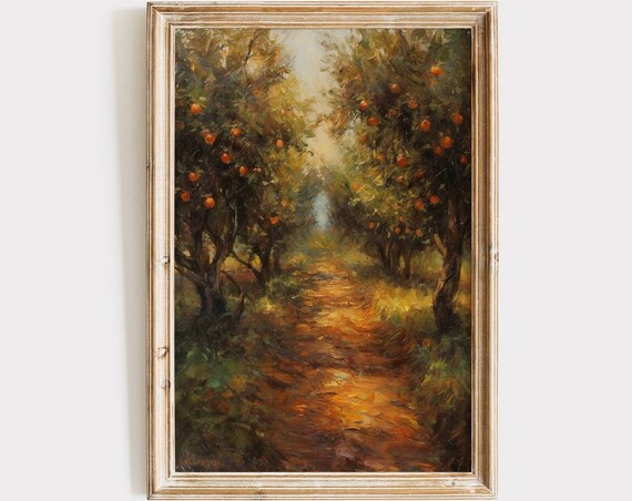 Orange Tree Orchard Painting Vintage Oil Painting Wall Kitchen Art Print Vintage Antique Summer Decor