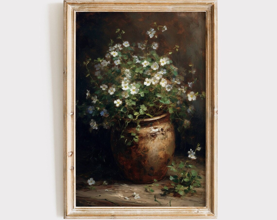 Vintage White Flowers Botanical Floral Art Print