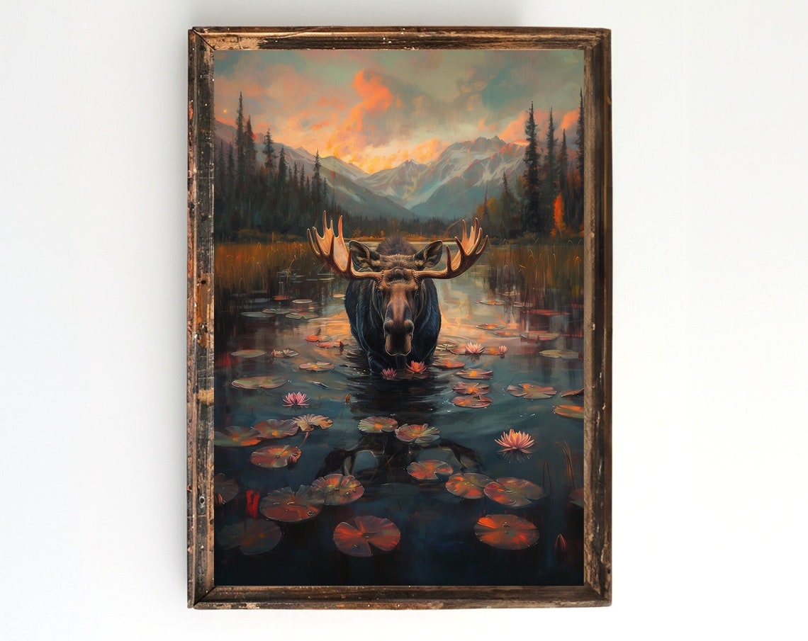 Colorful Wall Art Of Alaska Moose Painting Cabin Wall Art Gifts For Dad Gifts For Hunters Lodge Decor Mud Room Wall Art