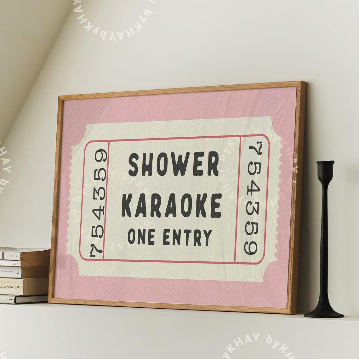 Shower Karaoke Ticket, Retro Pink Bathroom Art Print