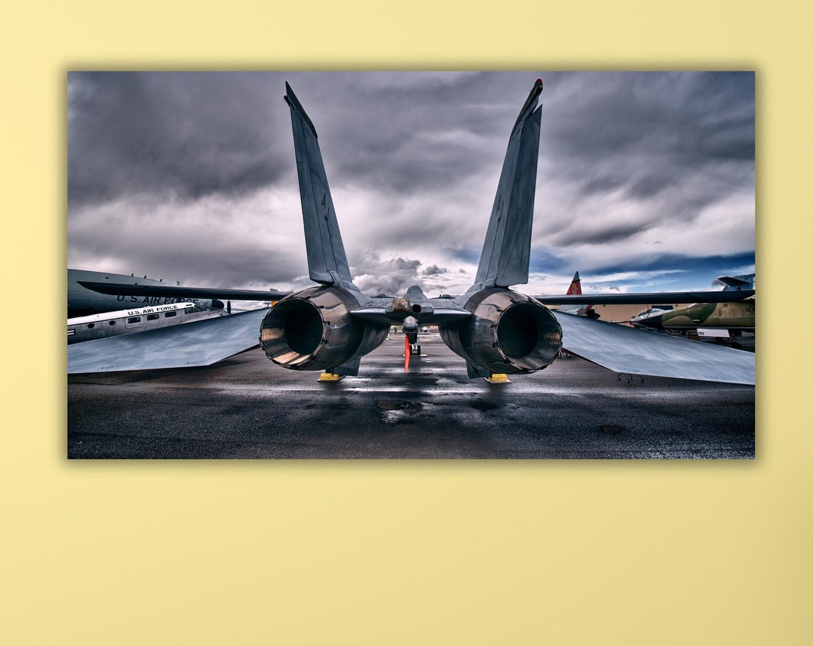 US Air Force Twin Engine Fighter Jet Exhaust Rear View Sky Poster