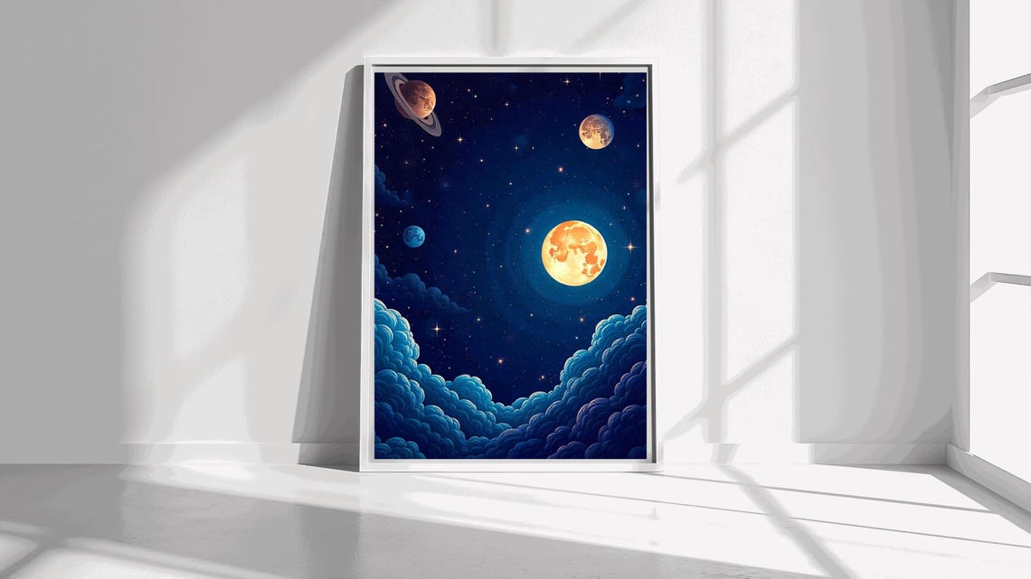 Celestial Night Sky Print Lunar Wall Decor Space Art Celestial Moon Print Space Art Astronomy Gift Moon Artwork - Image 3