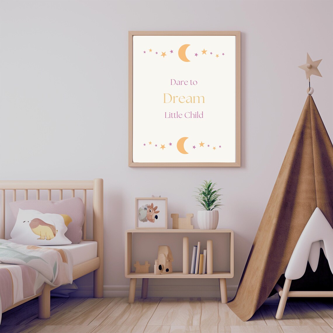 Dare to Dream Little Child Moon Stars Kids Inspirational Quote Poster - Image 2