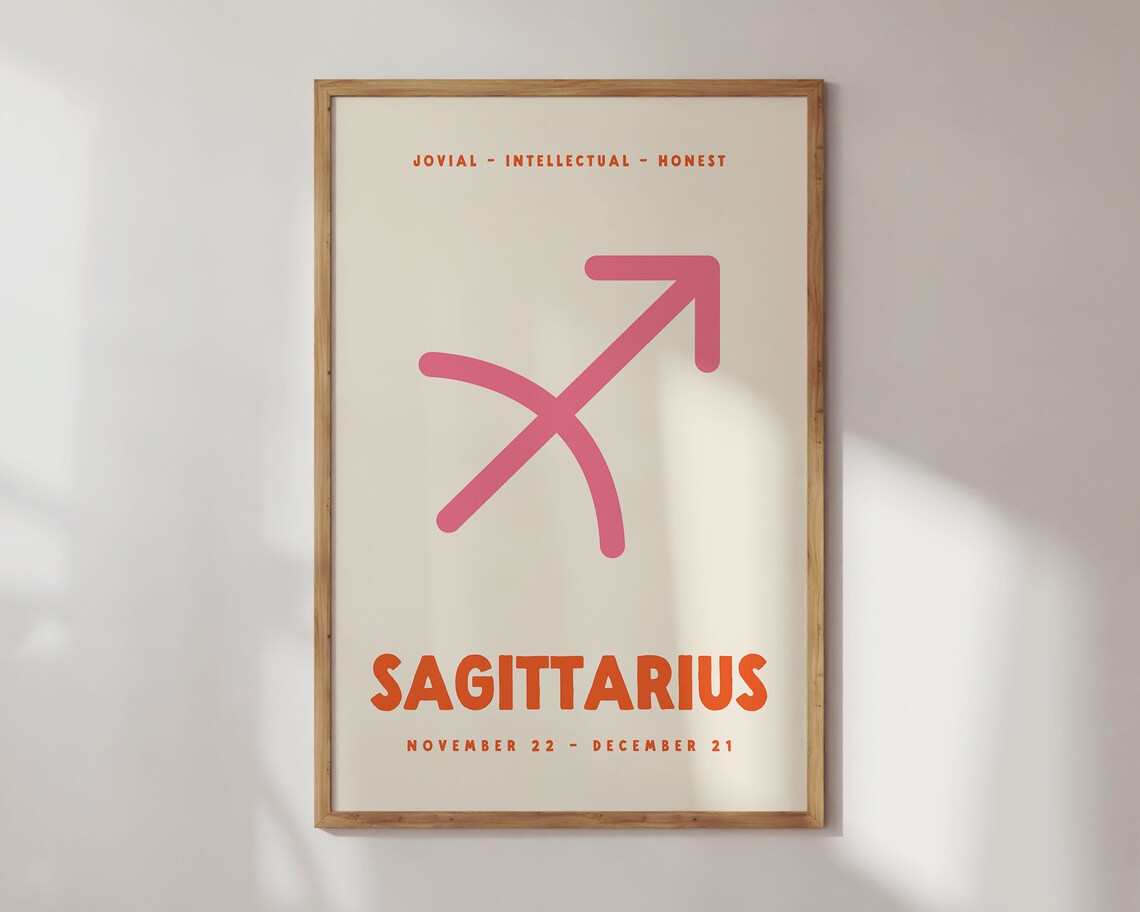 Sagittarius Zodiac Symbol Pink Orange Preppy Astrology Poster - Image 3